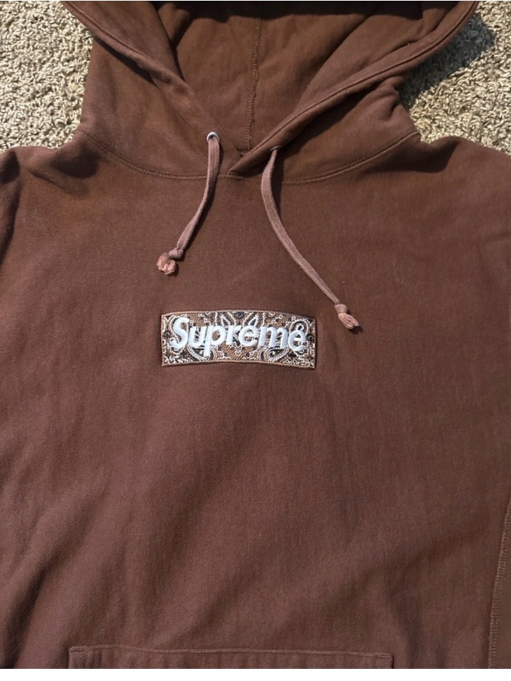 Supreme Brown Crewneck Hoodie with Paisley Box Logo
